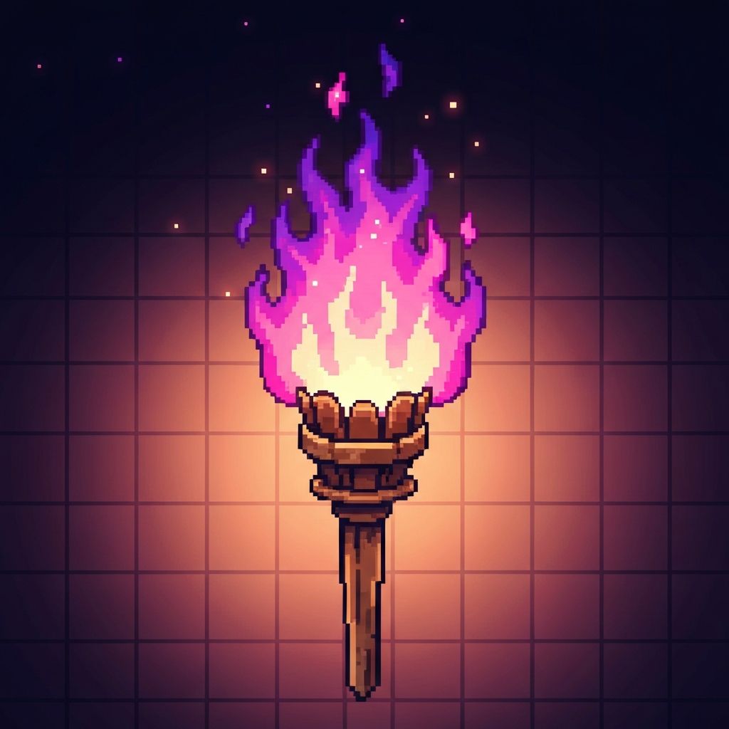 Flaming 8-bit torch